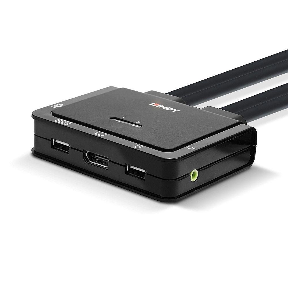 Lindy KVM-Switch 2×1, DisplayPort/USB-C/USB 2.0, Audio