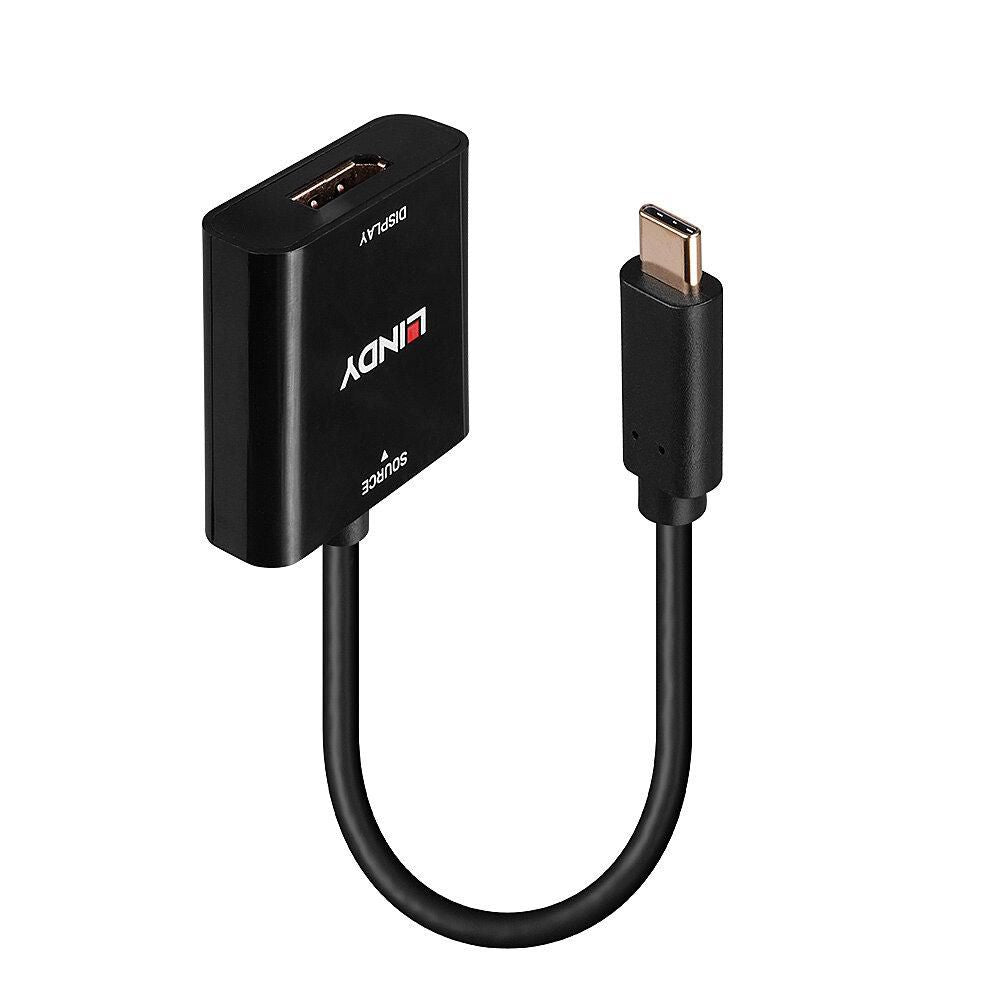 Lindy 43269 Adapter USB-C zu DisplayPort – 4K (3840 × 2160) @ 144 Hz, DisplayPort 1.4, 0,21 m, Schwarz