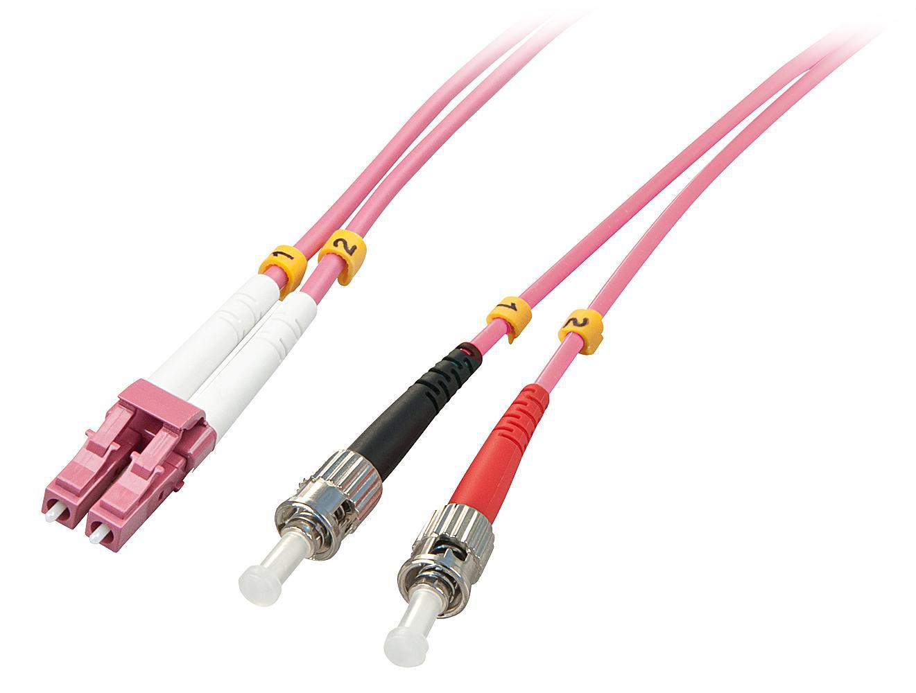 Lindy LWL-Patchkabel – LC-ST, Multimode OM4, 5 m, Duplex, Pink