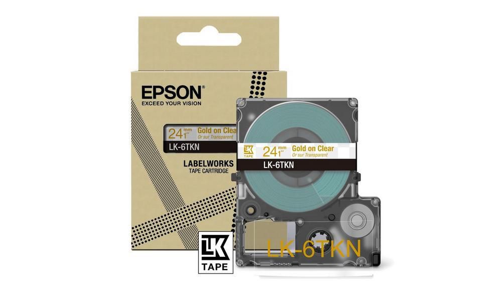 Epson Schriftband – 24 mm × 9 m, klar, gold – LK-6TKN