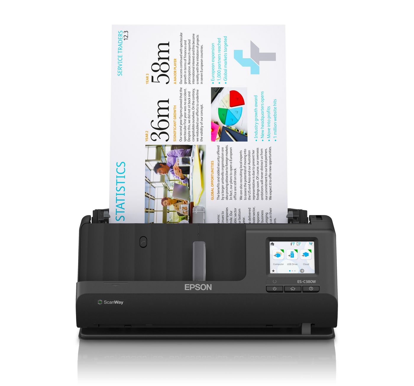Epson Es-C380W – Dokumentenscanner, A4, Duplex, 600 dpi, ADF 20 Blatt, WLAN, USB, für Windows