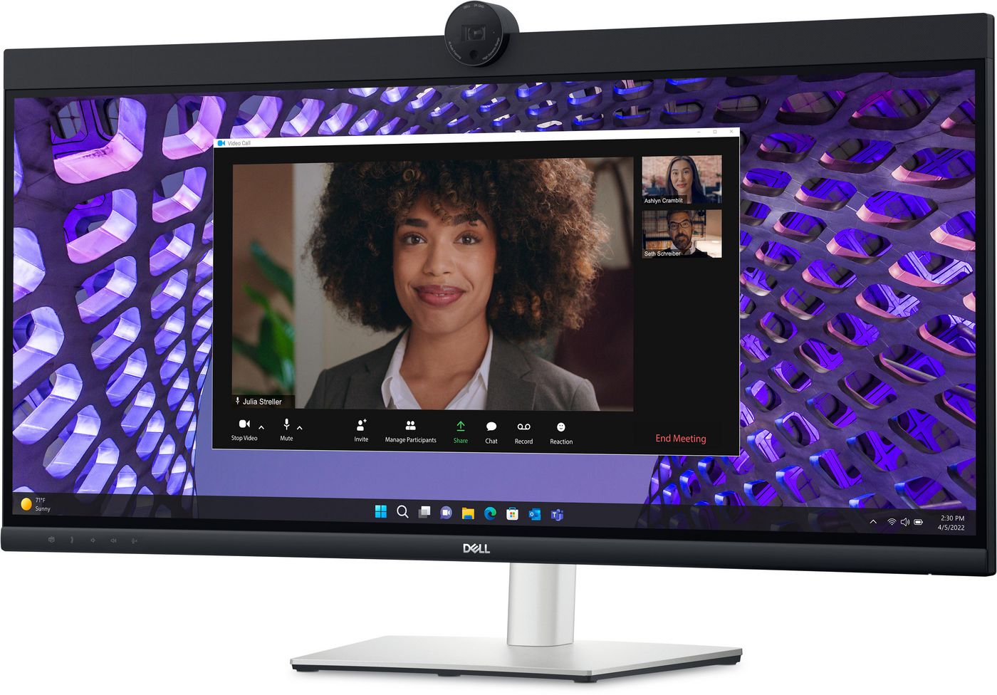 DELL P3424Web – Monitor, 34,1", IPS, 60 Hz, 300 cd/m², Gebogen, Webcam, USB-C, VESA 100 × 100, Schwarz