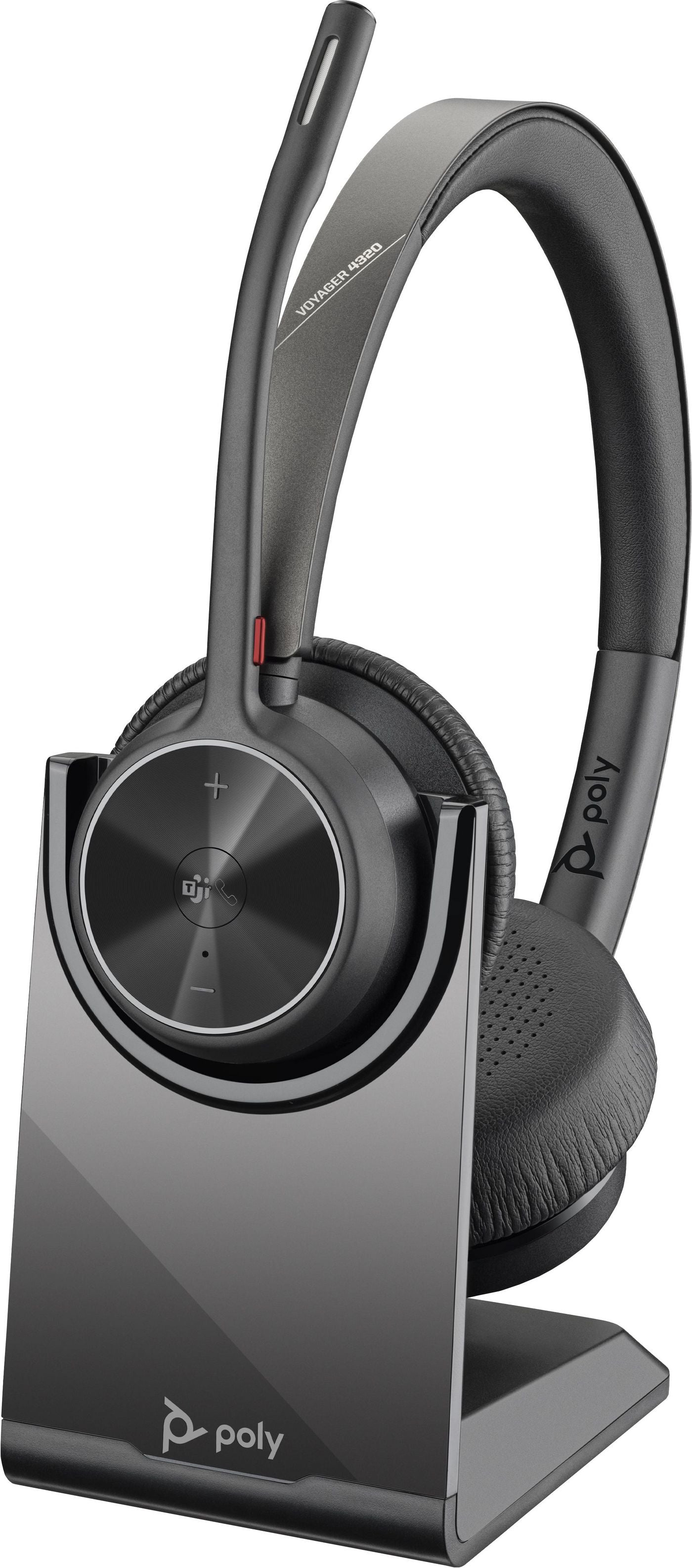 Poly Voyager 4320 Office-Headset – Over-Ear, Kabel + BT, MS Teams zertifiziert, mit USB-A-Dongle, Schwarz