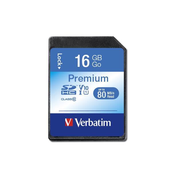 Verbatim SDHC Class 10 Premium Speichergerät – 16 GB, Class 10, Lesen bis 45 MB/s, Schreiben 10 MB/s
