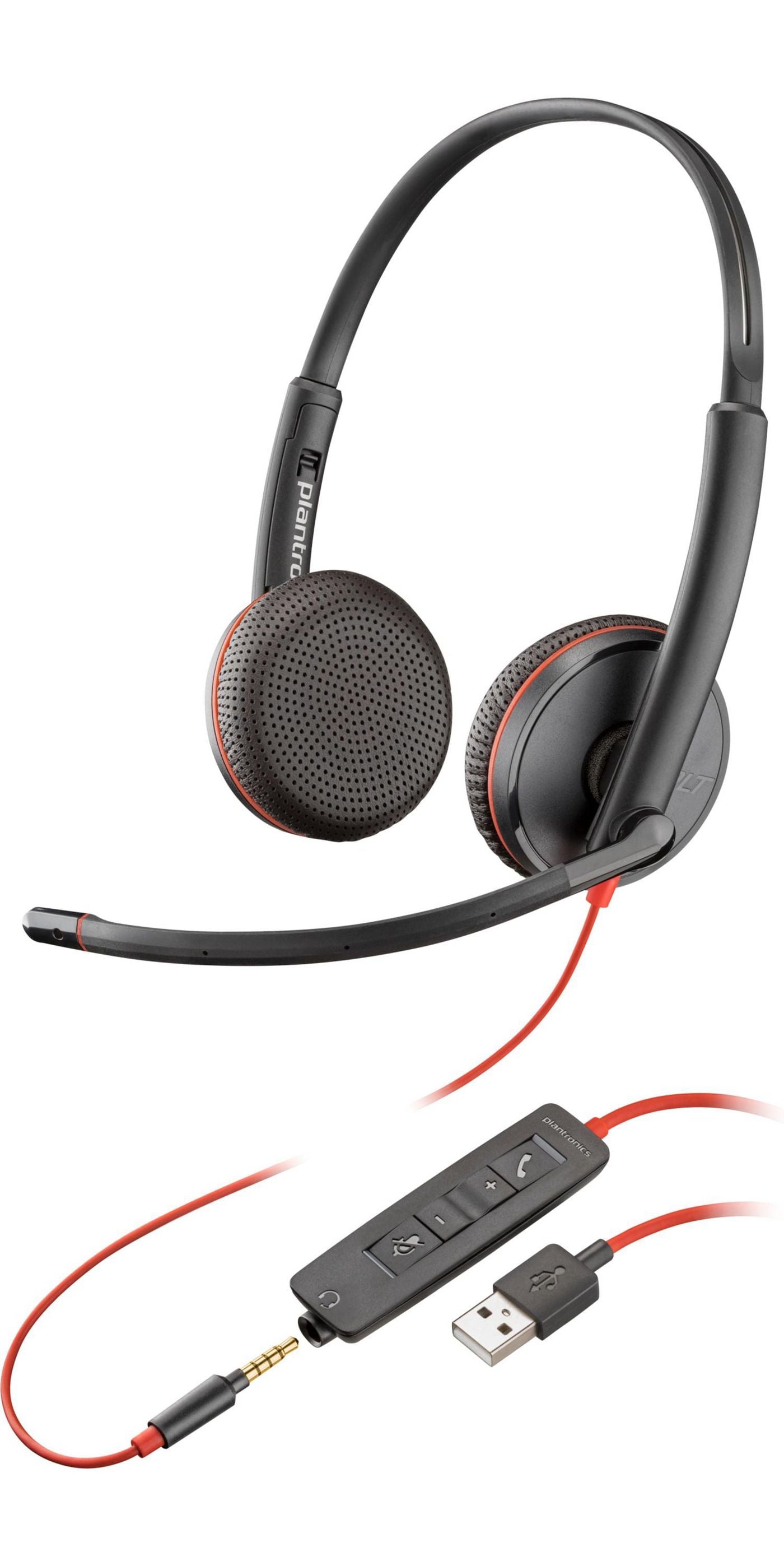 Poly Blackwire 3225 Office-Headset – On-Ear, Stereo, Kabel (USB-A, 3,5 mm Klinke), Schwarz