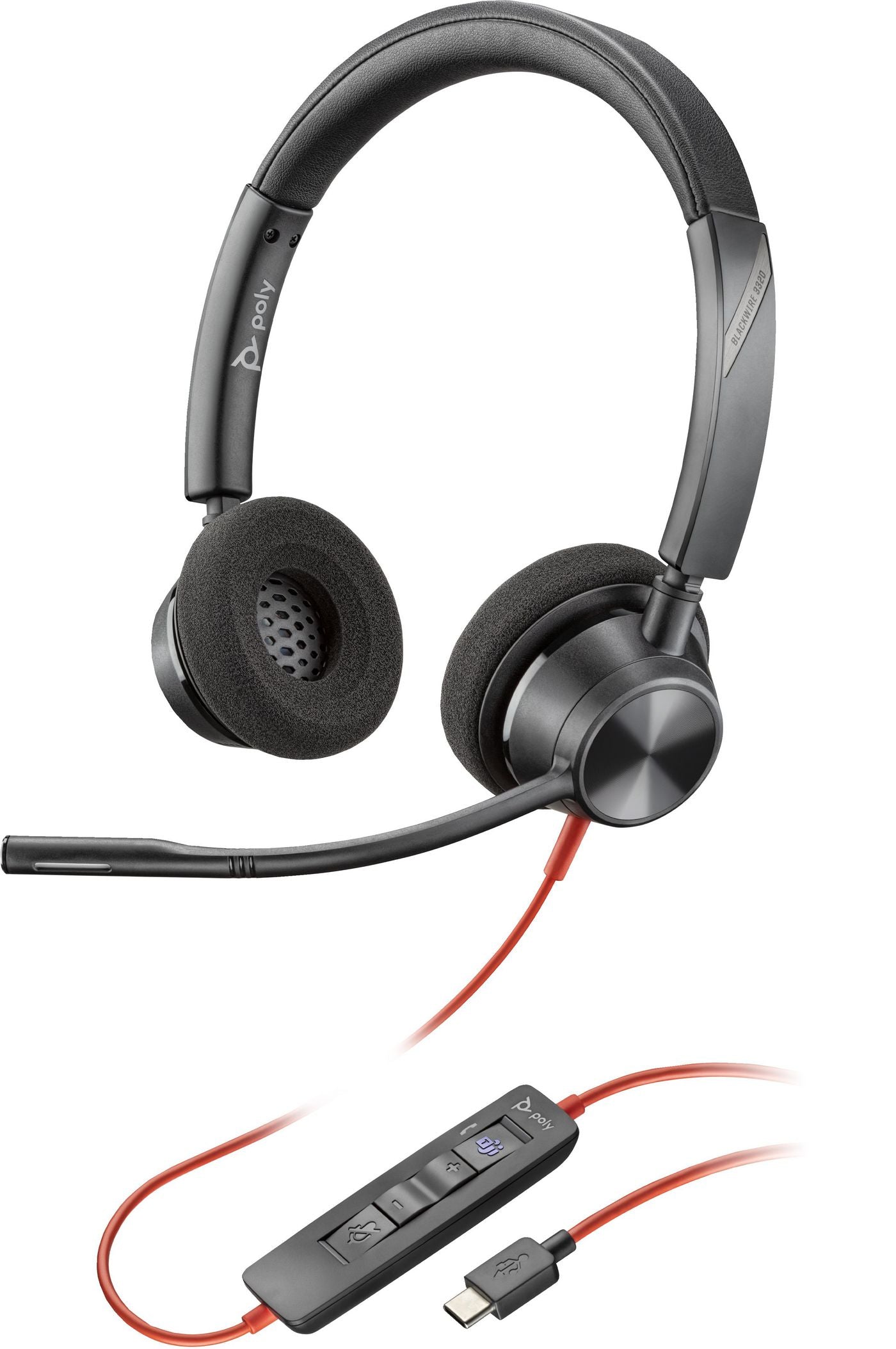HP Poly Poly Blackwire 3320 Office-Headset – Over-Ear, Stereo, Kabel (USB-C), MS Teams zertifiziert, Schwarz