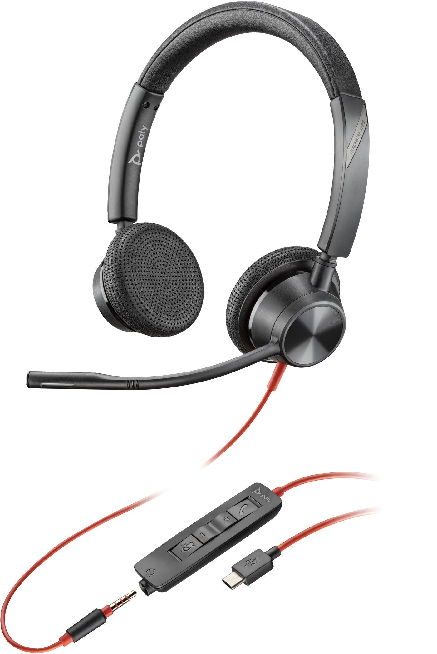 Poly Blackwire 3325 Office-Headset – On-Ear, Stereo, Kabelgebunden, USB-C + 3,5 mm Klinke, Schwarz