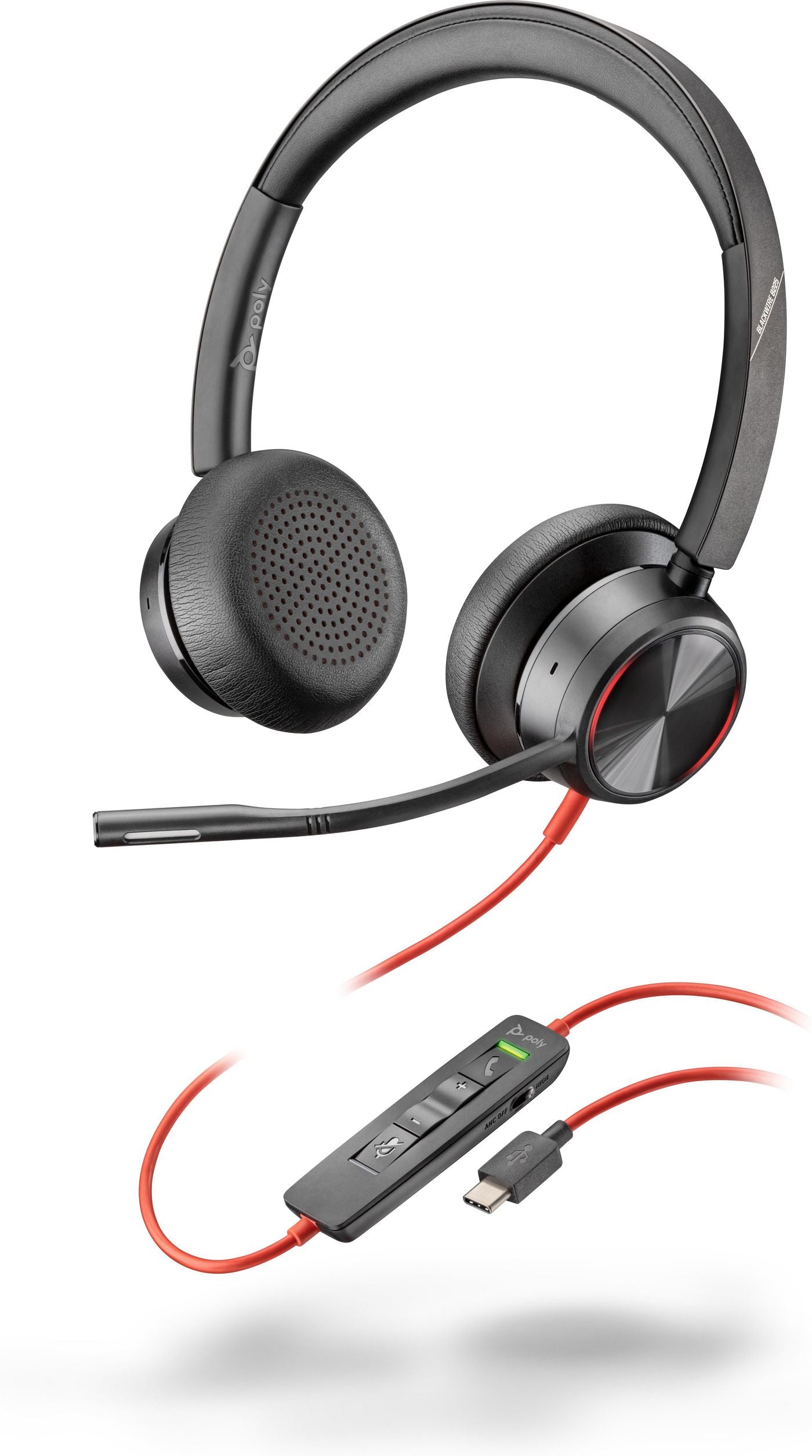 Poly Blackwire 8225 – Duo Headset, On-Ear – USB-C, Boom-Mikrofon – Schwarz – für Windows 10/Mac