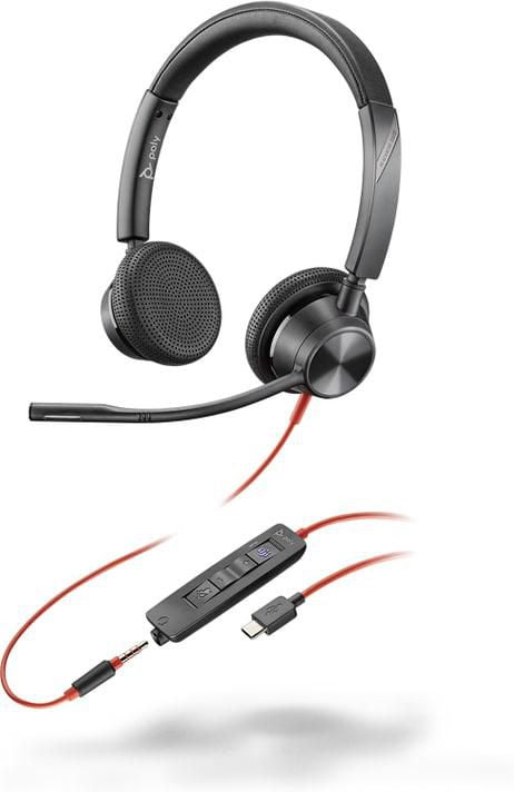 Poly Blackwire 3325 Office-Headset – On-Ear, Stereo, 3,5 mm Klinke, USB-C, MS Teams zertifiziert, Schwarz