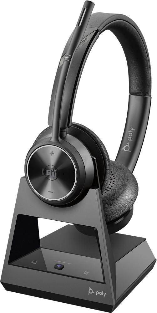 Poly Savi 7320 Office-Headset – On-Ear, Stereo, DECT, mit Basisstation, Schwarz