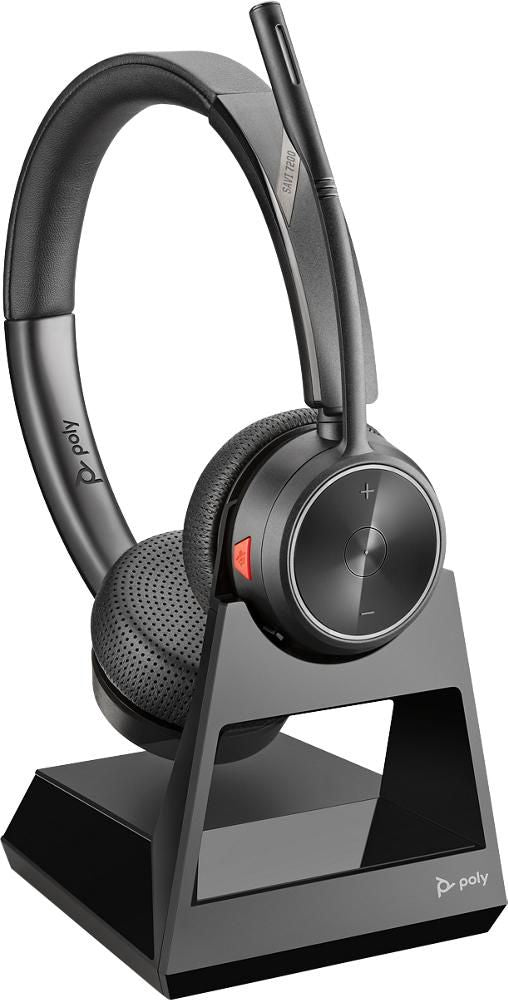 Poly Savi 7220 Stereo – Duo Headset – DECT, Basisstation, mit Boom-Mikrofon – Schwarz
