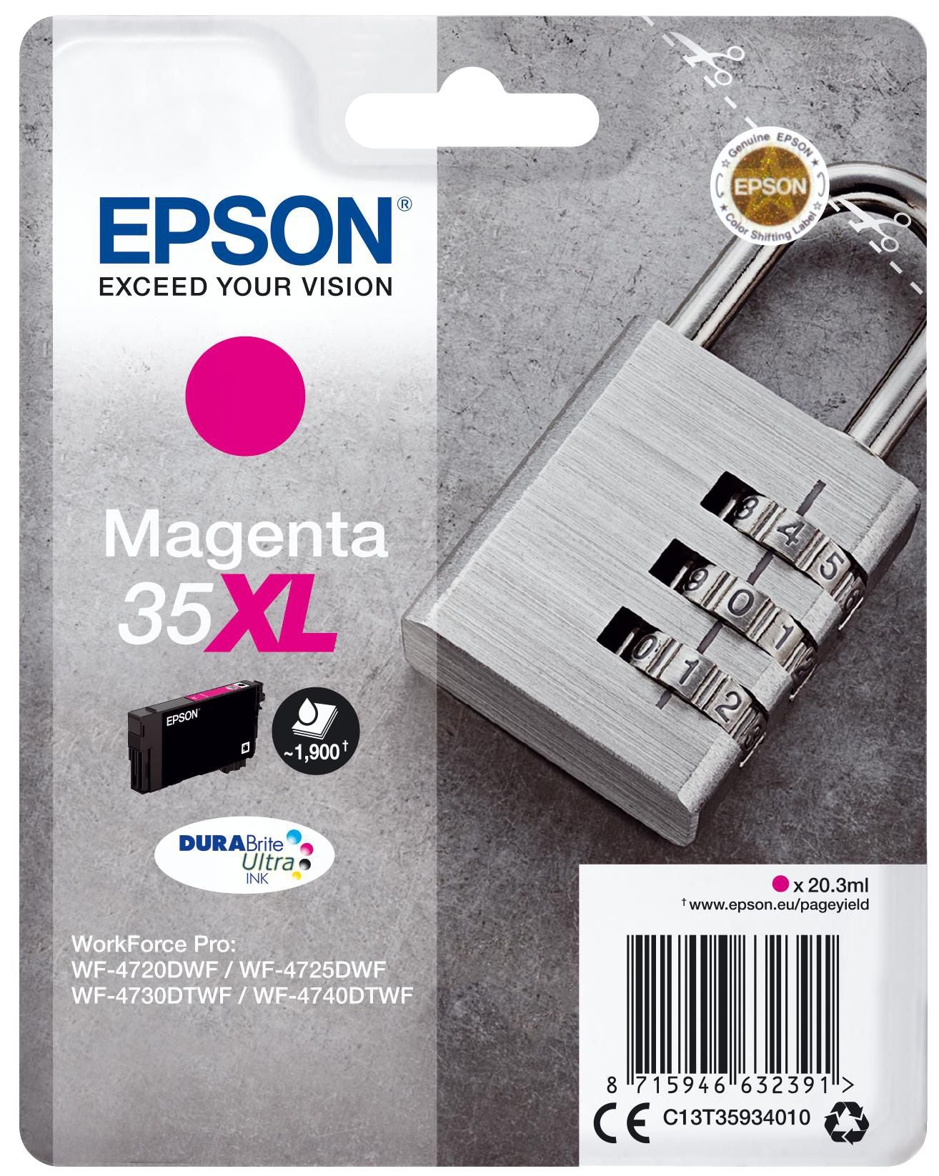 Epson 35XL Magenta Tintenpatrone (Original) – 1'900 Seiten – für WorkForce Pro WF-4740/4730/4725 …