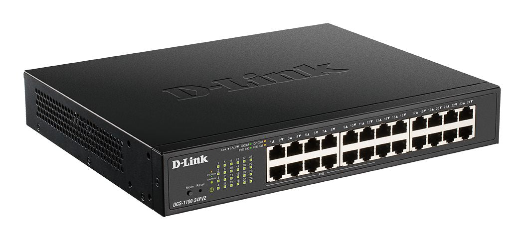 D-Link DGS-1100-24PV2 – Managed Switch – 24×GbE, L2, PoE+ 100 W, 1U