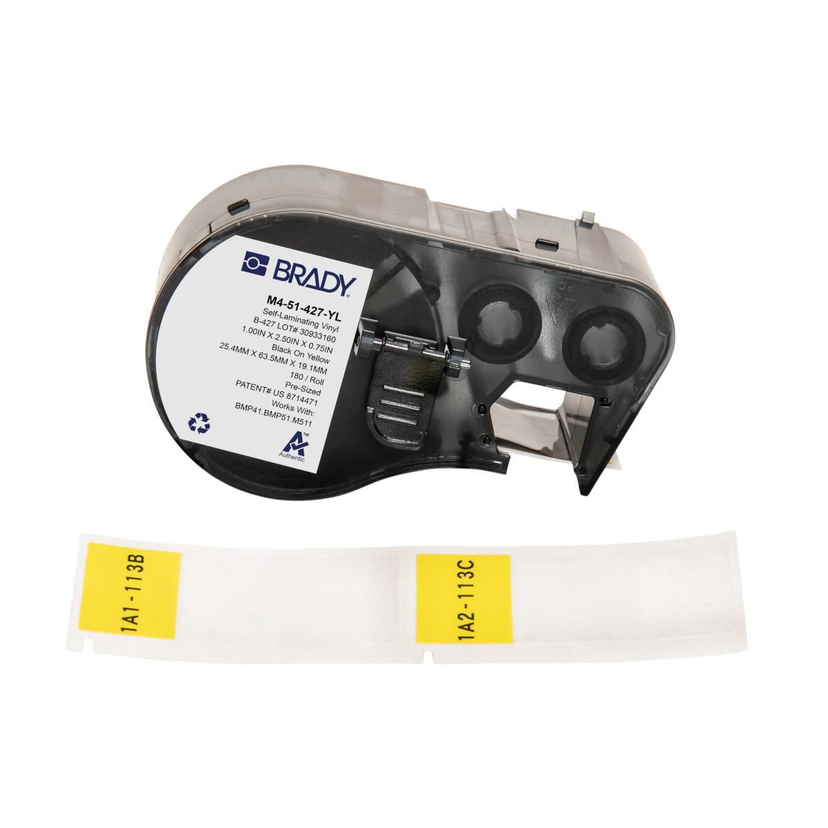 Brady M4-51-427-YL – Etiketten (Rolle) 25 × 64 mm – Vinyl, gelb – Thermotransfer – für Brady BMP-Serie