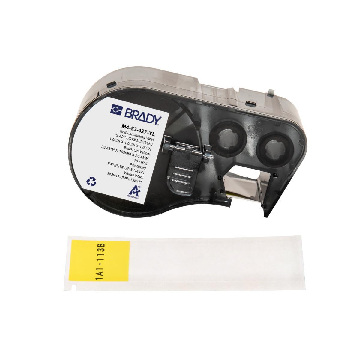 Brady Etiketten (Rolle) 25 × 102 mm – Vinyl, Schwarz, Gelb – Thermotransfer – für Brady BMP-Drucker