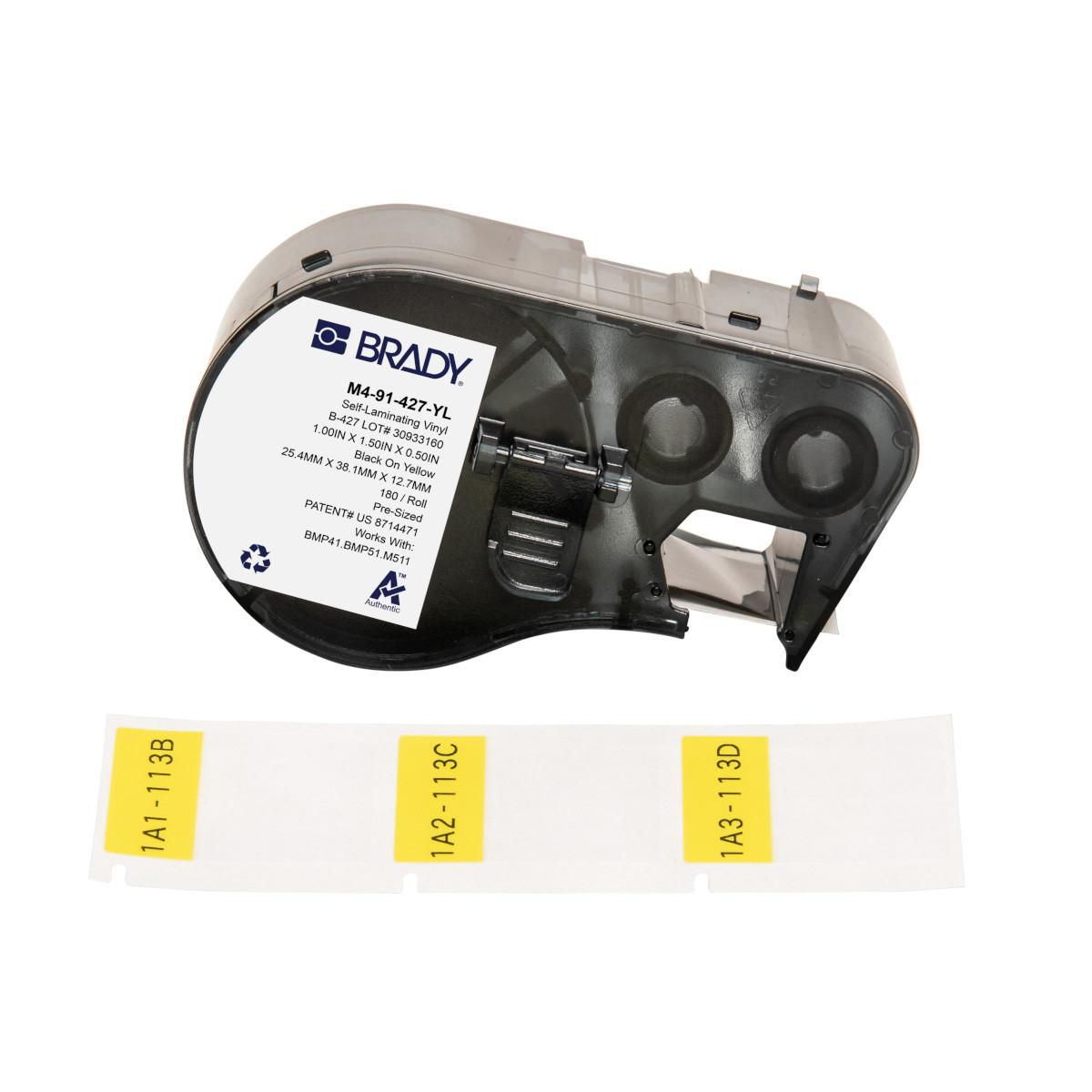 Brady M4-91-427-YL – Etiketten 25 × 38 mm – Vinyl – 180 Etiketten/Rolle – für BMP41/BMP51/BMP53