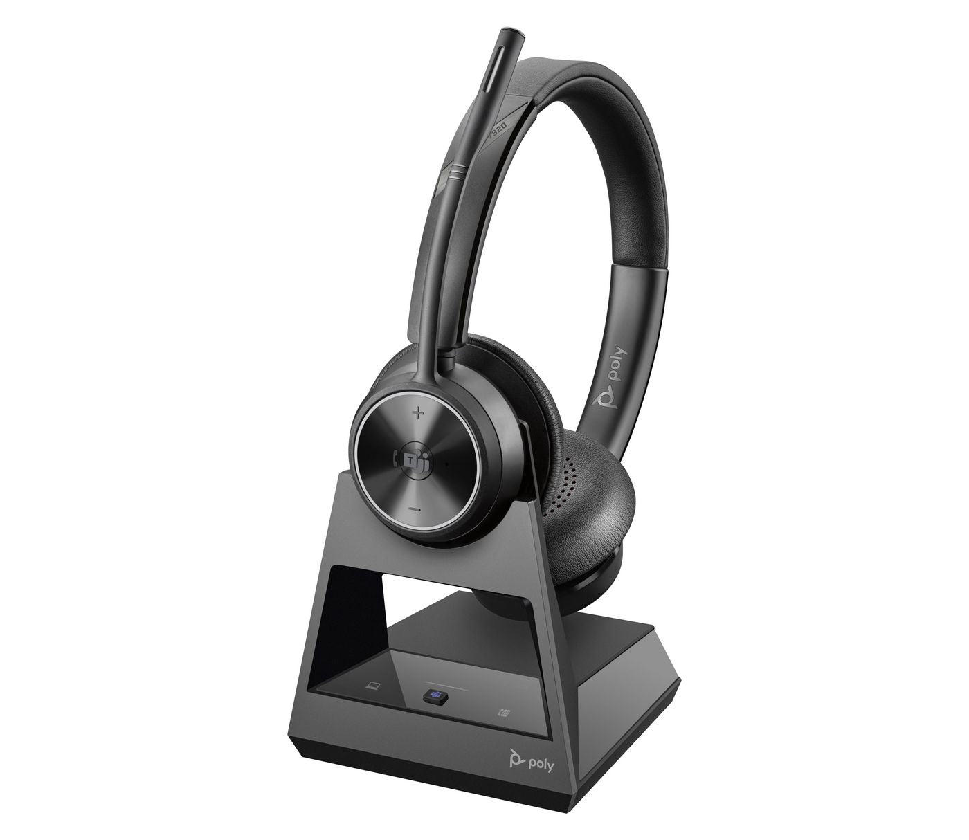 Poly Savi 7320 UC Stereo – Duo Headset – DECT – Boom-Mikrofon – Schwarz – für Microsoft Teams – bis 13 h