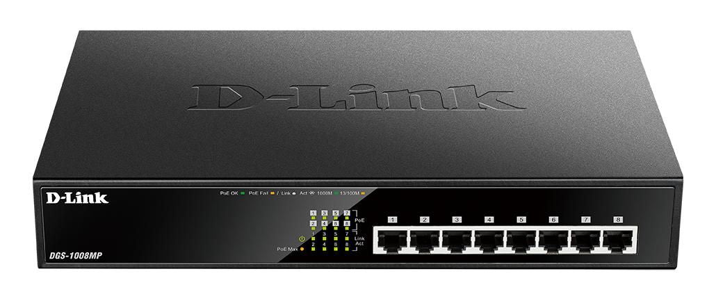 D-Link DGS-1008MP – Unmanaged Switch – 8× 1G, PoE+, PoE-Budget 140 W, 1U