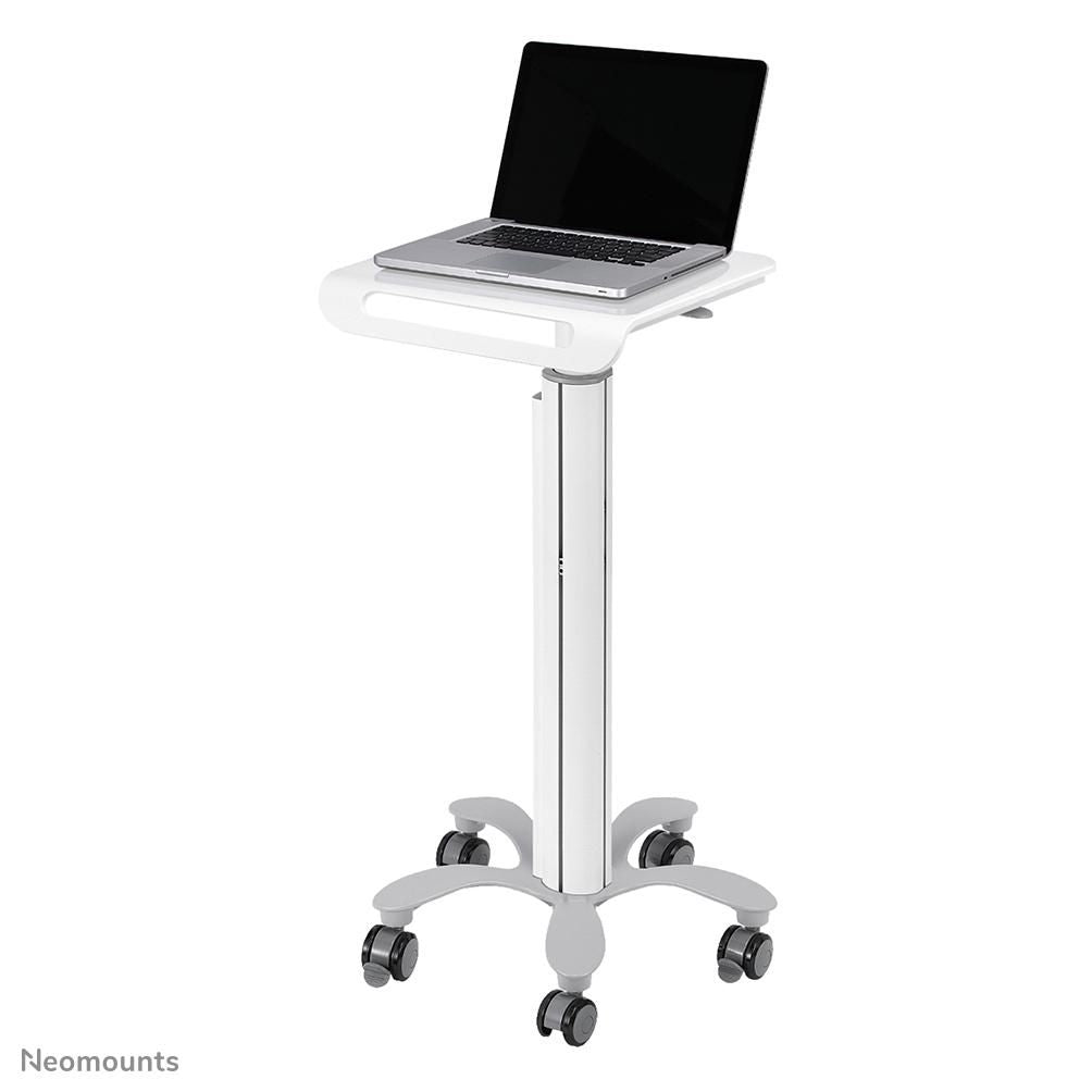 Neomounts Boden-Prospektständer Mobile Laptop Cart – mit Rollen, Silber/Weiss