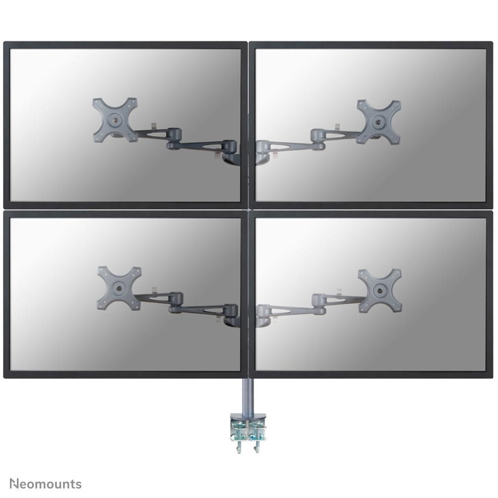 Neomounts Monitorarm, 4 Monitore, Tischklemme, bis 27", höhenverstellbar, Neigen/Schwenken, Drehen, Silber