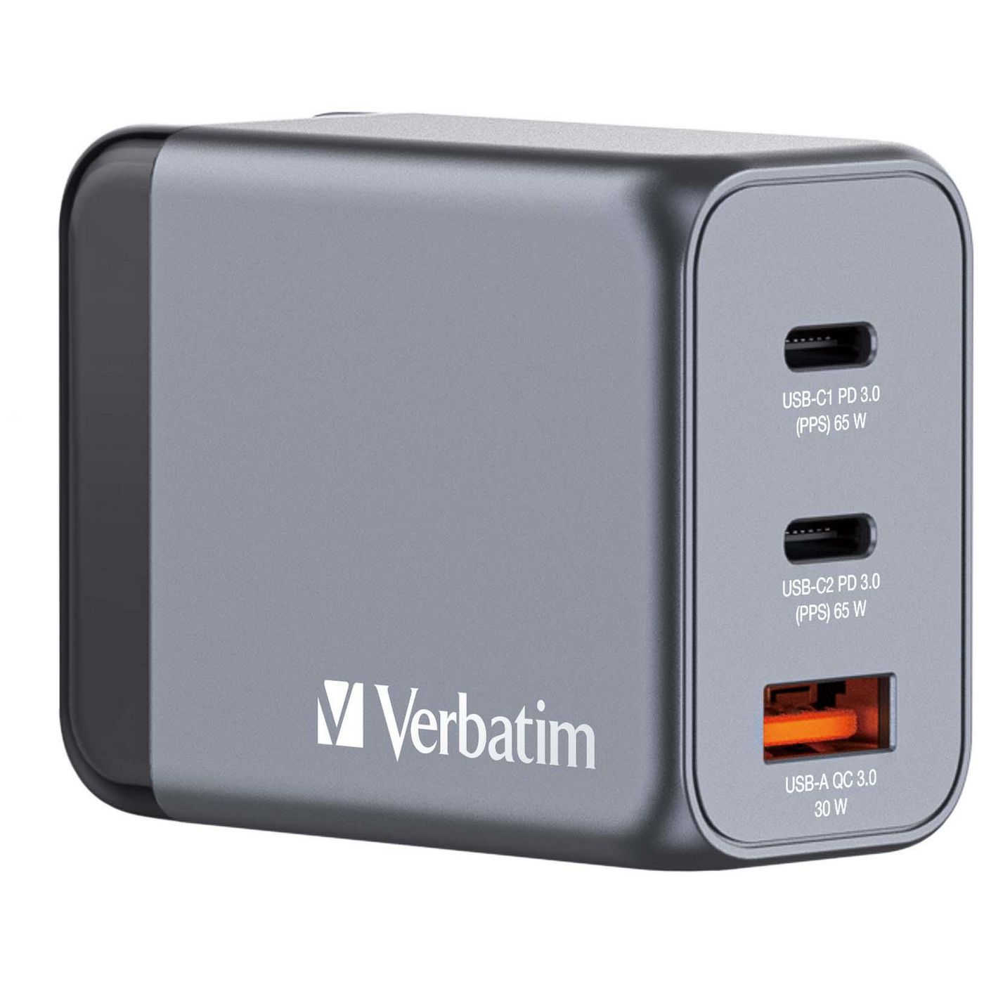 Verbatim GNC-65 USB-Ladegerät 65 W – USB-C×2, USB-A×1 – PD, PPS, QC 3.0, GaN