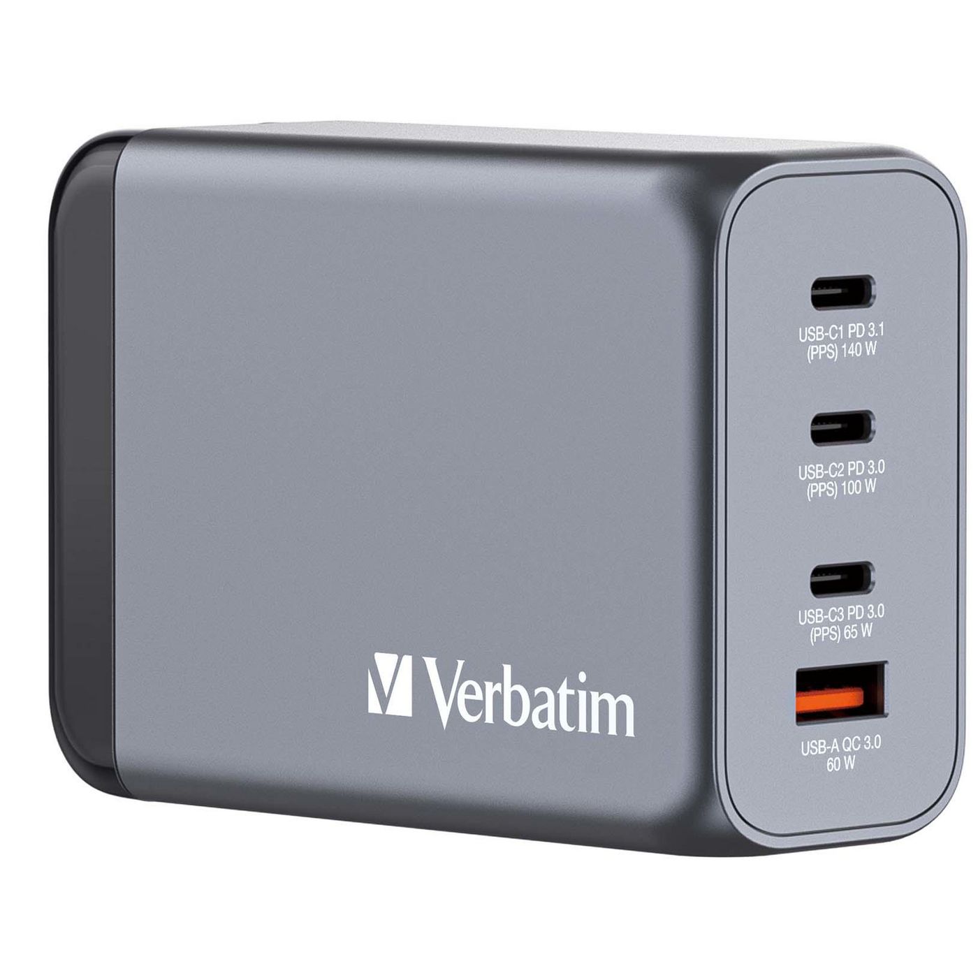 Verbatim GNC-240 Netzteil (EU/UK/US) – 240 W, 1× USB-C + 1× USB-A, QC 3.0, GaN