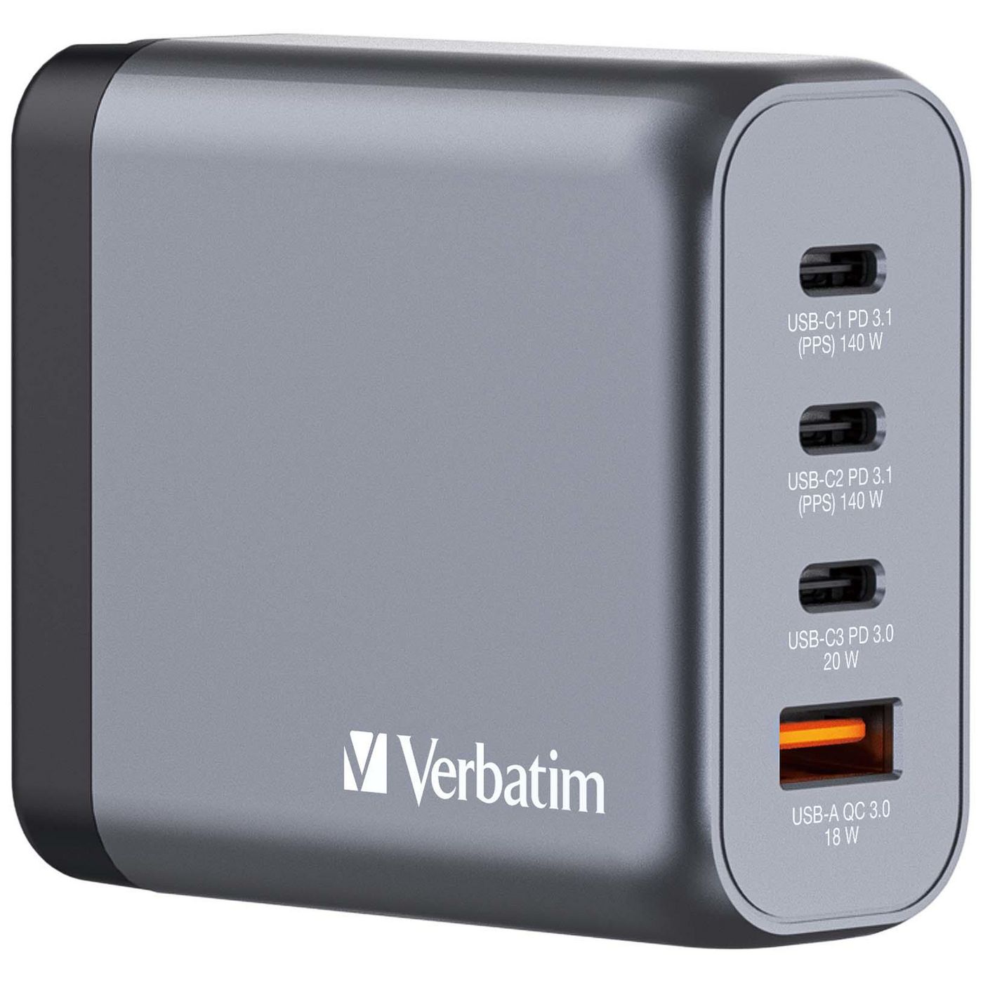 Verbatim 32203 Ladegerät – 140 W, 3× USB-C + 1× USB-A, PD, QC, PPS, GaN