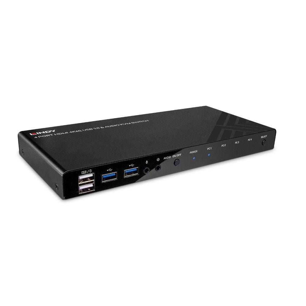 Lindy KVM-Switch 4 Port, HDMI/USB 3.2 Gen 1, 4K (3840 × 2160), Audio
