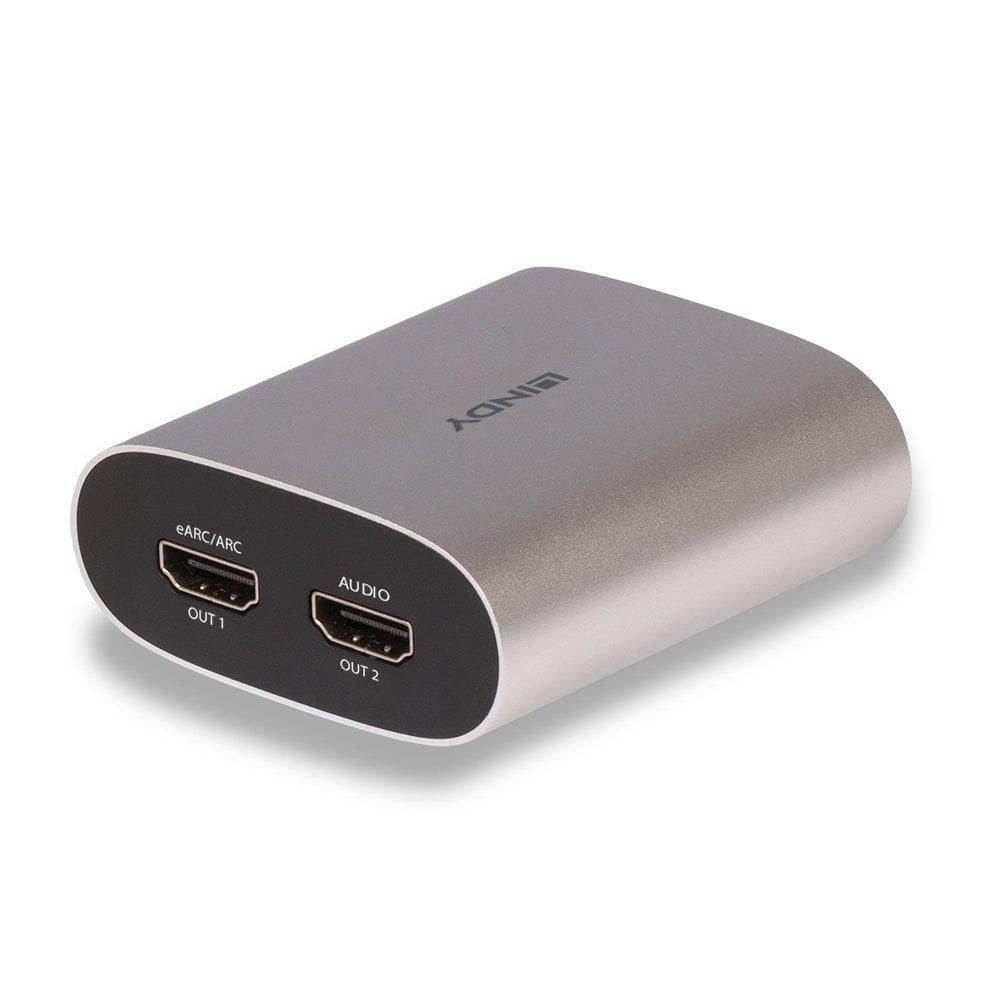 Lindy 38368 – HDMI eARC Extractor, 1× HDMI In / 2× HDMI Out, 4K@60 Hz, HDMI 2.0b, HDCP 2.2