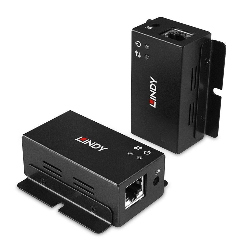 Lindy 43386 Medienkonverter USB 2.0 zu RJ-45 – bis 50 m, USB 2.0 (480 Mbit/s), 2× RJ-45, 3× USB 2.0, für Cat5e
