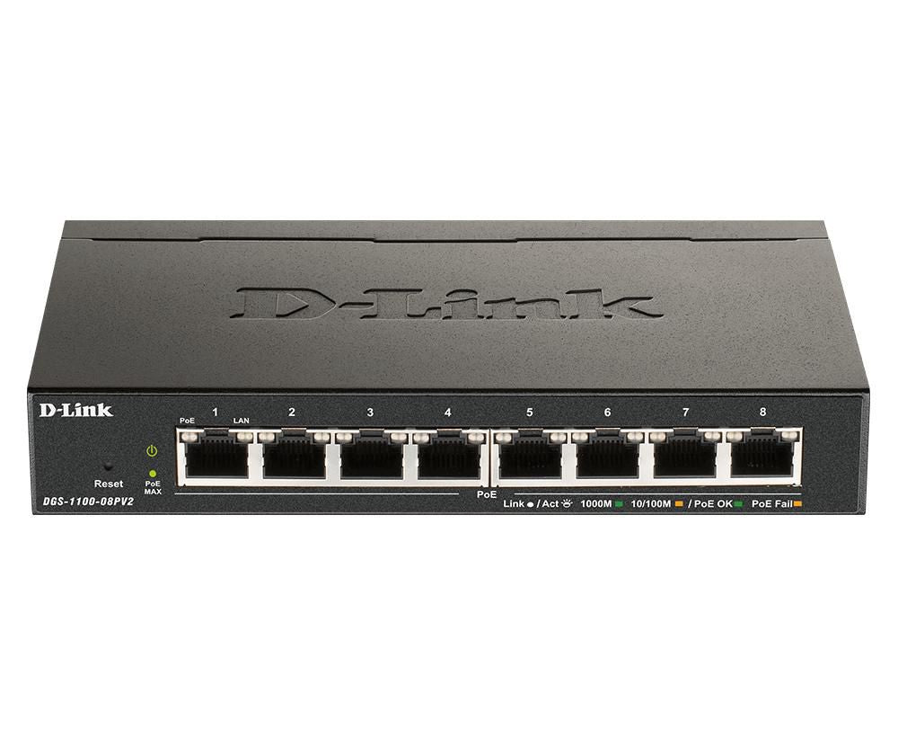 D-Link DGS-1100-08PV2 – Managed Switch – 8×GbE, L2+/L3, PoE+ 64 W