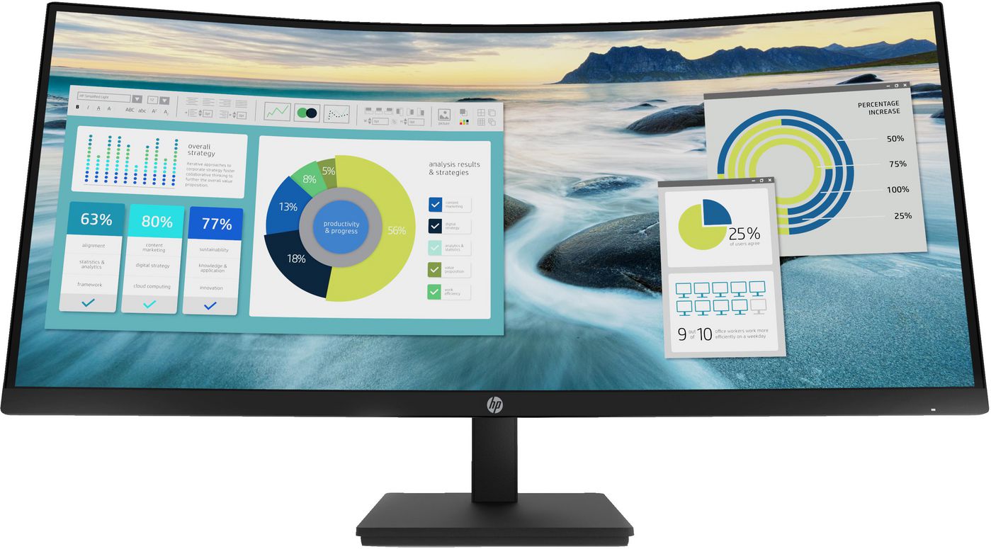 HP P34hc G4 – Monitor, 34", 3440 × 1440, VA, 60 Hz, 250 cd/m², USB-C, Lautsprecher, Schwarz