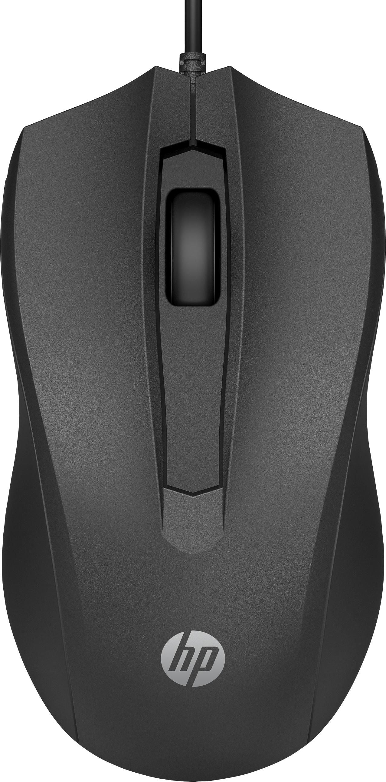 HP Wired Mouse 100 – Maus – Kabelgebunden (USB‑A), 1600 DPI, beidhändig, Schwarz