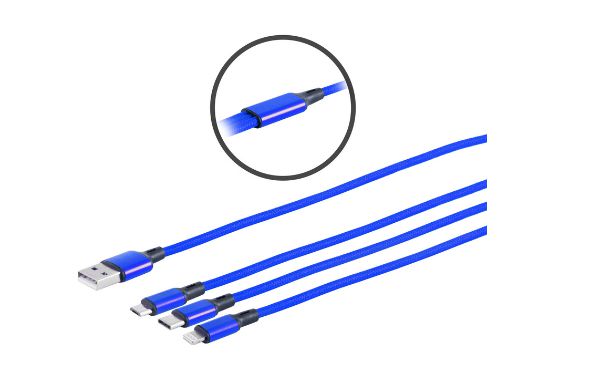 Microconnect USB-A auf USB-C, Micro-USB-B, Lightning Kabel – USB 3.2 Gen 1 (5 Gbit/s) – 1,2 m – Blau