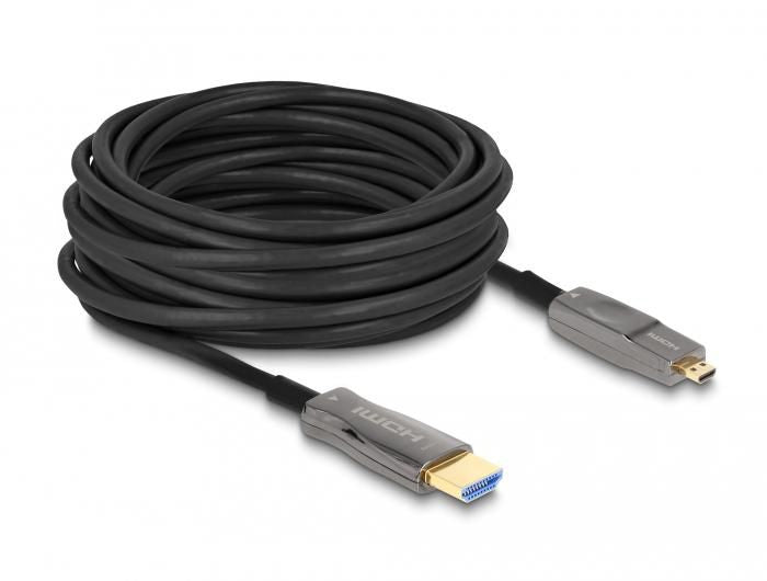 DeLOCK Micro-HDMI auf HDMI Kabel (D→A) HDMI 2.1 8K 60 Hz – 20 m – AOC, HDR – Schwarz/Grau