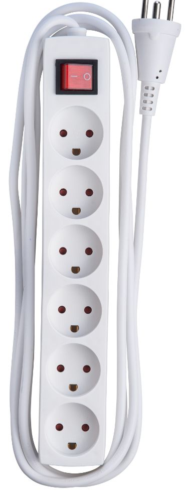 Microconnect Steckdosenleiste – 6× Typ K, 3 m, mit Schalter, mit Kinderschutz, Weiss