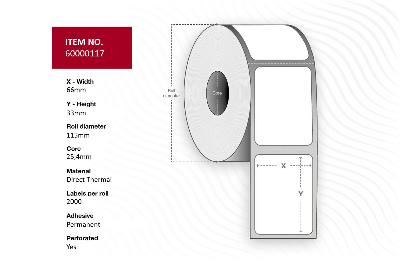 Capture Thermo-Etiketten, 66 mm × 33 mm, weiss, 6 Rollen (2'000 Etiketten/Rolle)