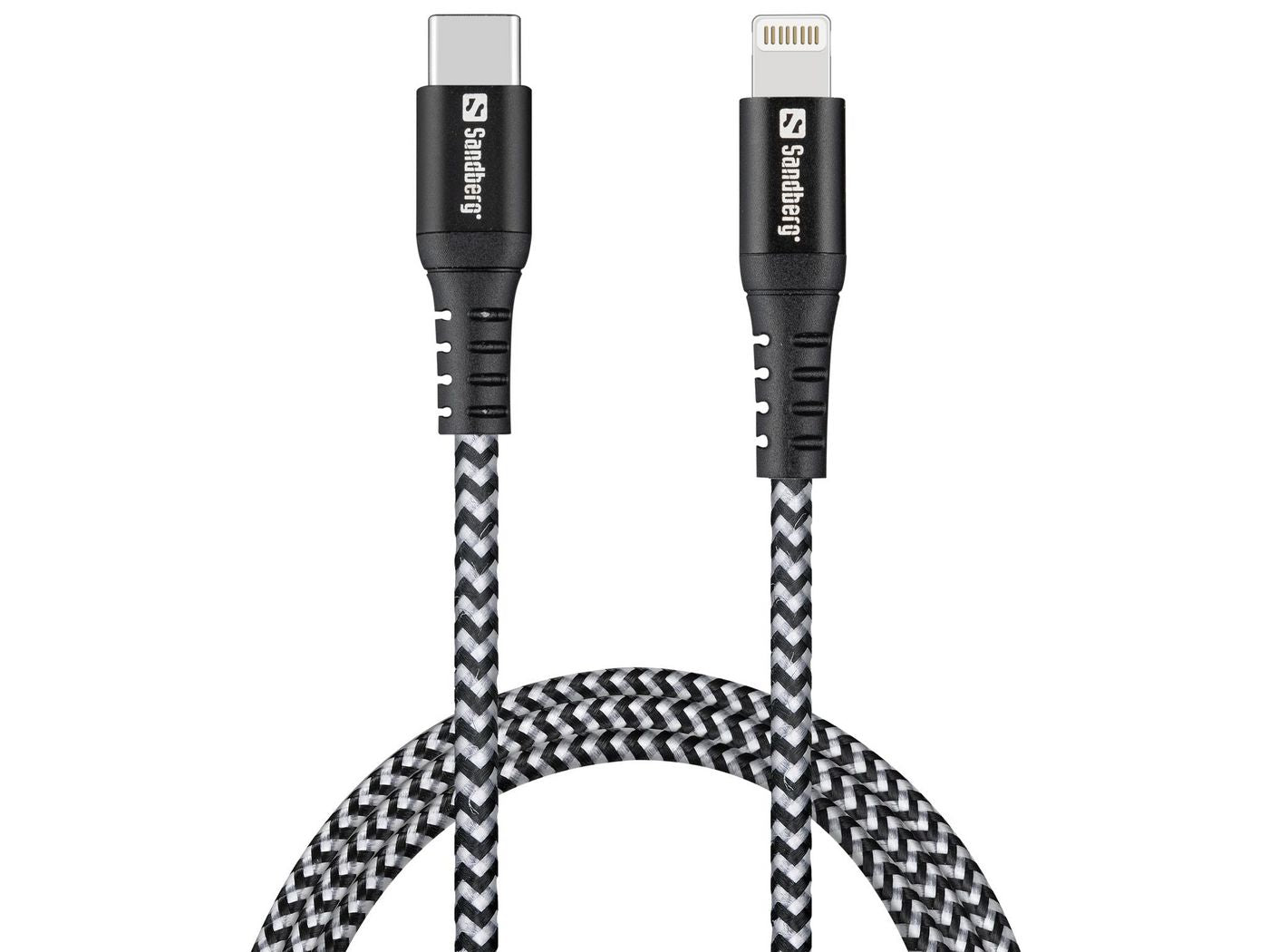 Sandberg USB-C auf Lightning Kabel – 1 m – Kevlar, Nylon – Schwarz/Weiss