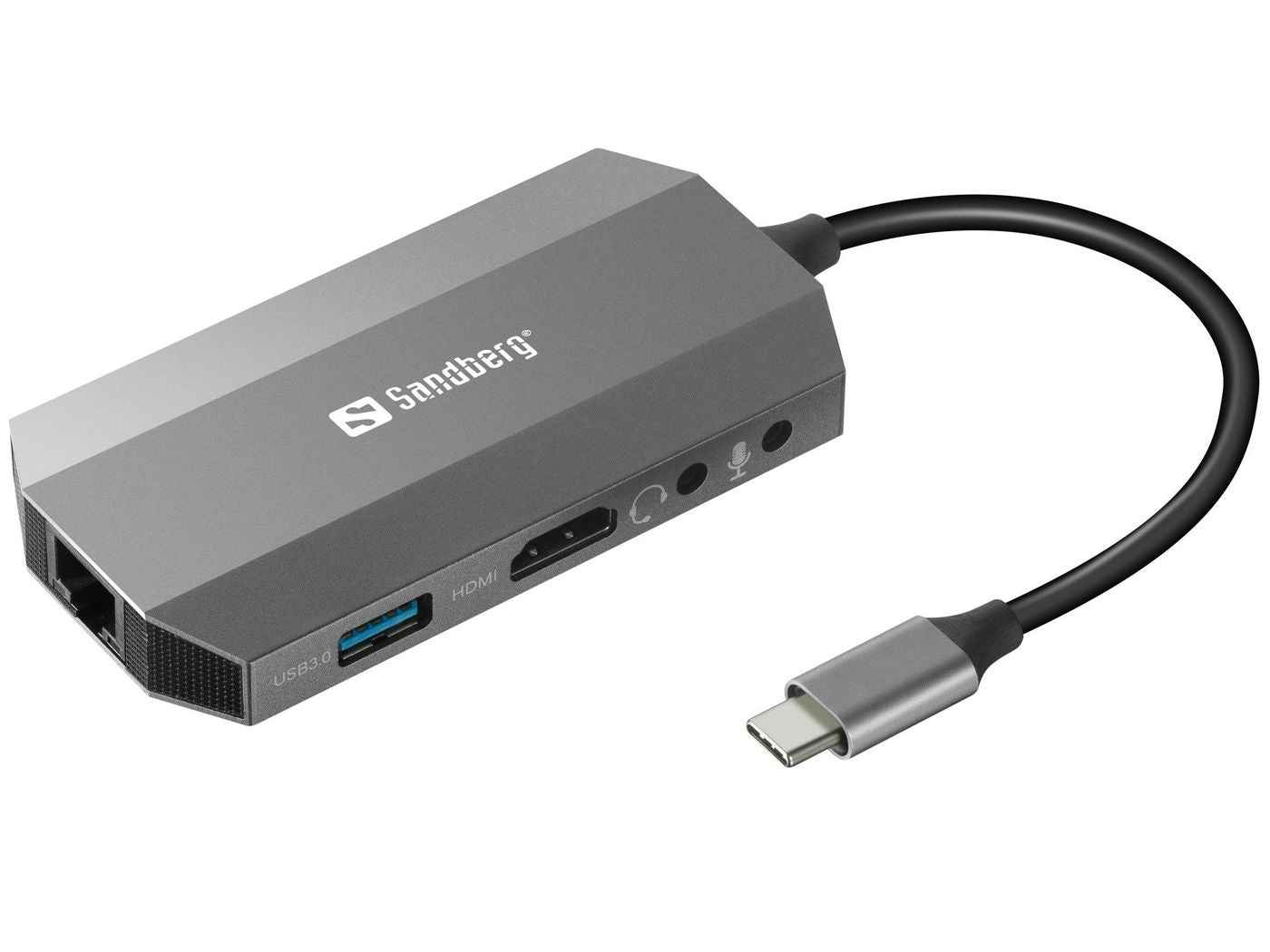 Sandberg Multiport-Adapter – USB-C, 1× HDMI, 2× USB-A, 100 W PD, GbE, für Windows/Mac