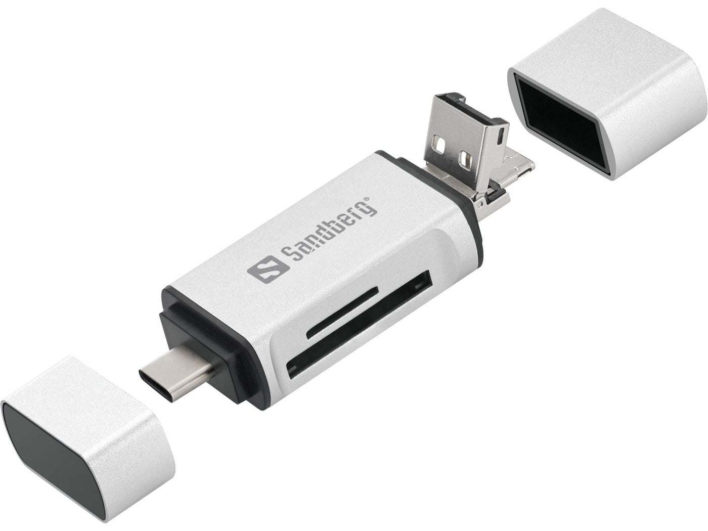 Sandberg USB-Kartenleser USB-C/USB-A/Micro-USB – SD, microSD – USB 3.2 Gen 1 (5 Gbit/s) – Silber