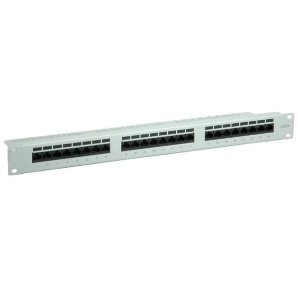 VALUE Patchpanel Cat6 (Klasse E) – 24× Ports, ungeschirmt (UTP), 19", 1U, Grau