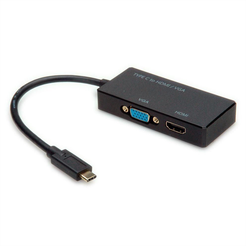 VALUE USB-C zu HDMI/VGA Adapter – 4K (3840 × 2160) @ 30 Hz, 10 cm, DP Alt Mode, für MacBook/USB-C Laptops/PC