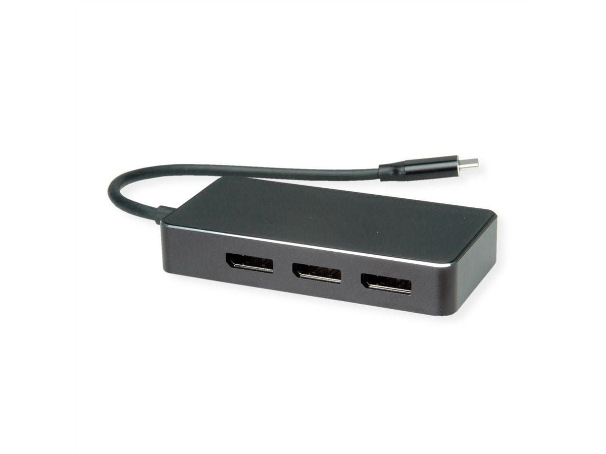 VALUE USB-C zu 3× DisplayPort Adapter – 4K (3840 × 2160) @ 60 Hz, 10 cm, DP Alt Mode, für Geräte mit USB-C