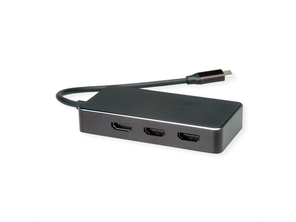 VALUE Multi-Monitor-Adapter USB-C zu 3× HDMI – 4K @ 60 Hz, 0,1 m, für Geräte mit USB-C (DisplayPort Alt Mode)