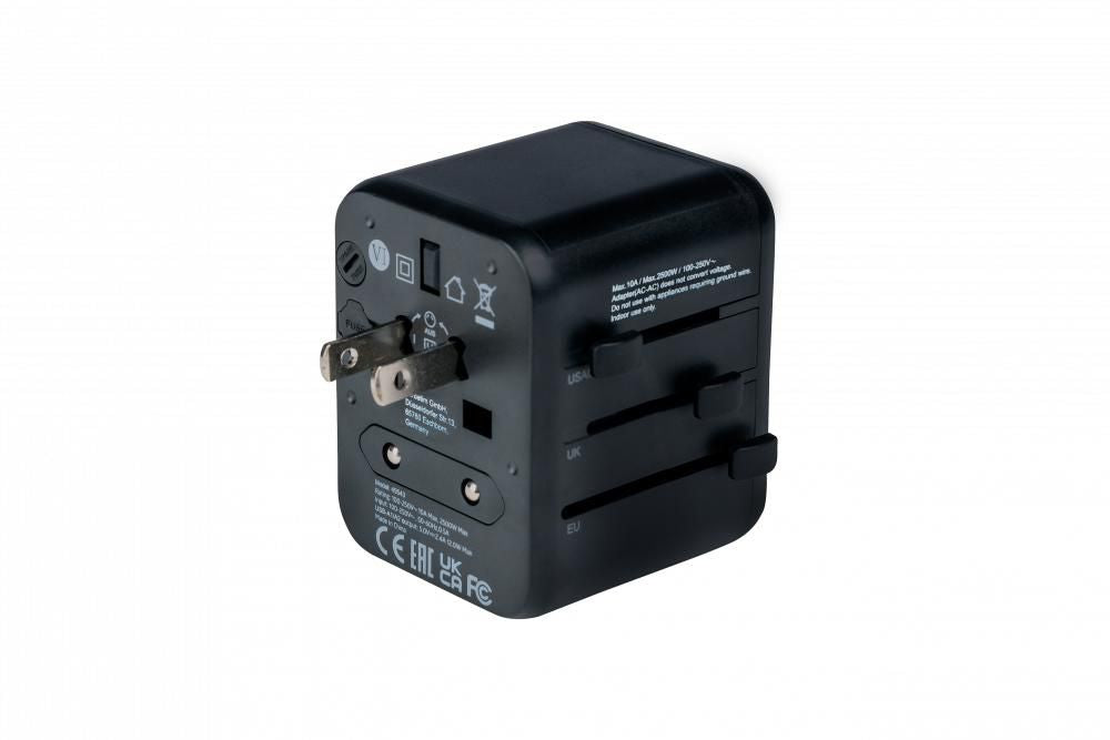 Verbatim UTA-01 Reiseadapter – Universalstecker zu Universalbuchse, 100–250 V, 2500 W, 2× USB 2,4 A