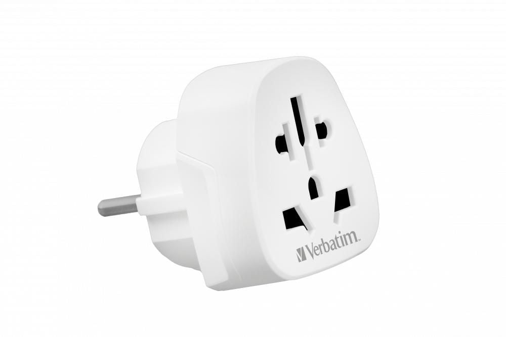 Verbatim Reiseadapter – von Typ A/B/C/G/I/J/L/N zu Typ F/E – 100–250 V, 2500 W – weiss – 1 Stk.