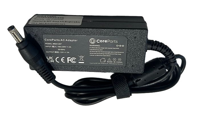 CoreParts Netzteil 36 W 12 V 3 A – Stecker 5,5×2,5 mm, inkl. EU-Kabel – für Intel NUC DN2820FYKH und andere
