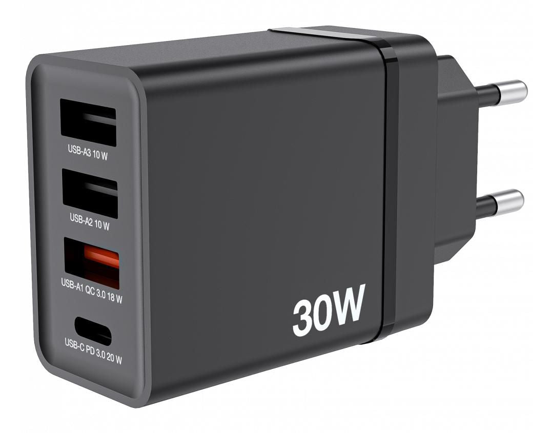 Verbatim USB-Wandladegerät 30 W – USB-C×1, USB-A×2 – PD, QC 3.0 – EU-Stecker (Typ C), Schwarz