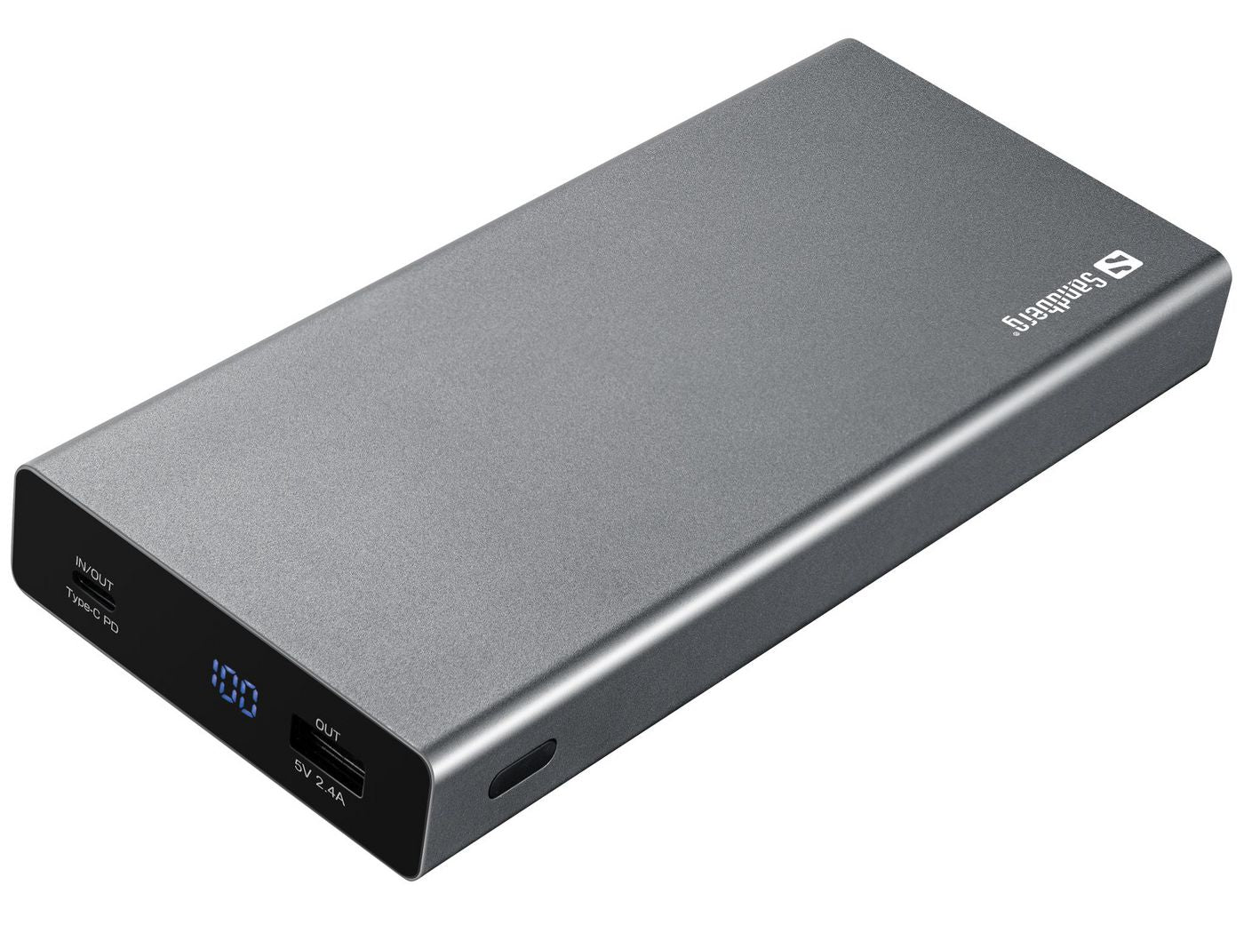 Sandberg Powerbank 20000 mAh, PD 100 W, für Smartphones, Notebooks, Tablets, Grau