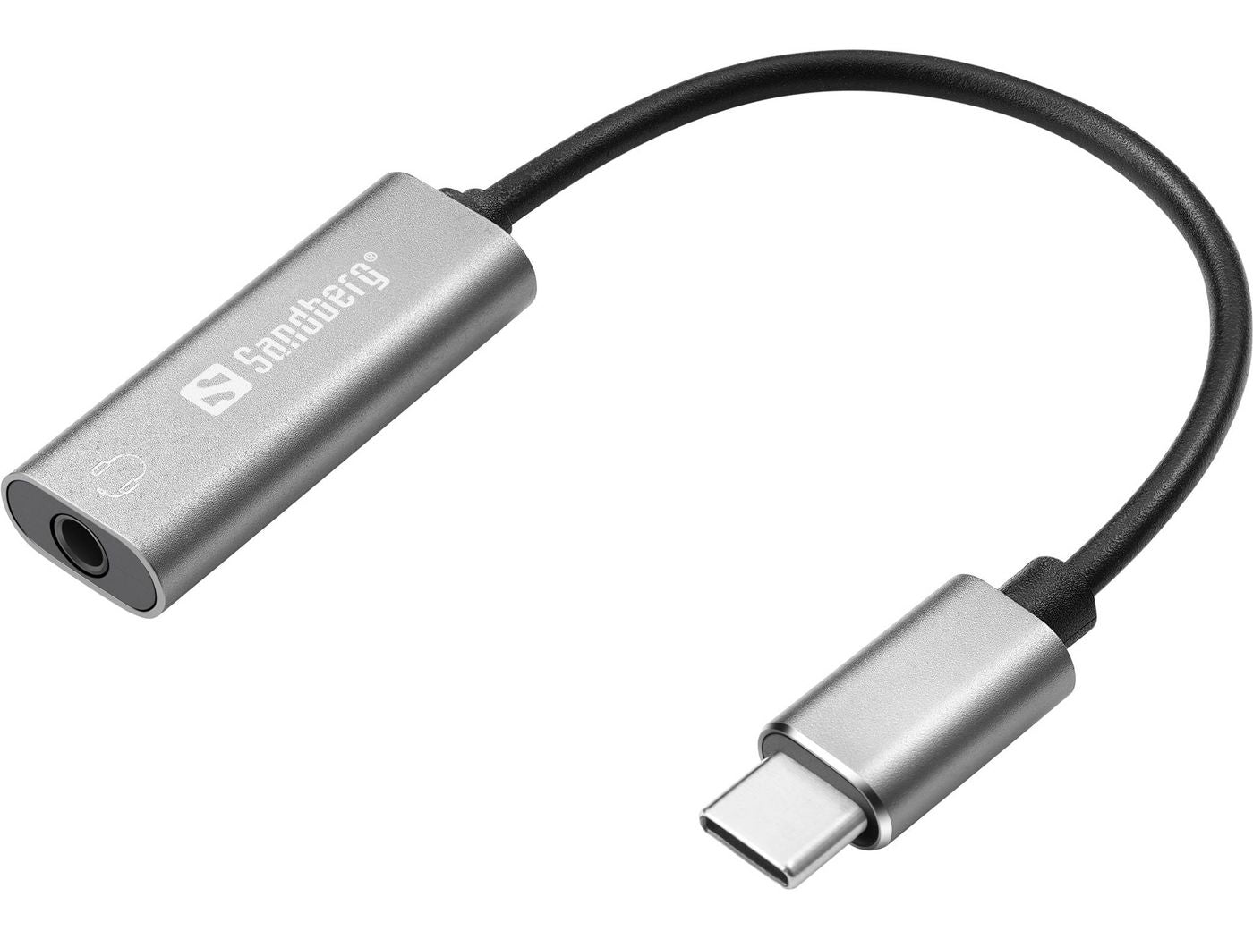 Sandberg Audio-Adapter USB-C zu 3,5 mm – 1× Kopfhörerausgang, für USB-C-Geräte – Silber/Weiss